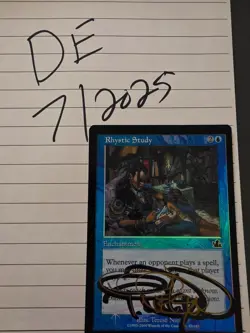 **MTG Rhystic Study Foil Prophecy DOUBLE SIGNED** - Image 1