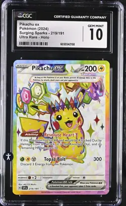 Pokemon Surging Sparks 219/191 Pikachu ex Full Art Holo Rare CGC 10 GEM MINT - Image 5