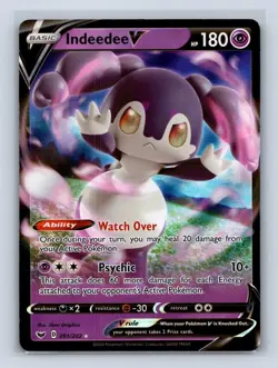 Indeedee V 091/202 Holo SWSH01: Sword & Shield Base Set NM Pokemon TCG Card - Image 1