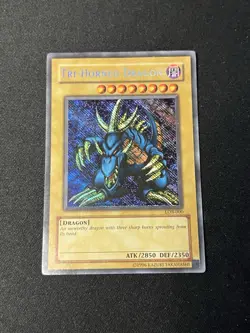 Yugioh Tri-Horned Dragon LOB-000 Secret Rare REVERSE FOIL ERROR NM - Image 1