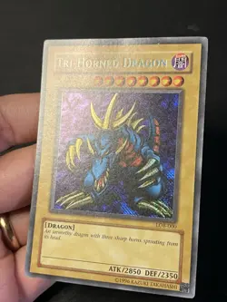 Yugioh Tri-Horned Dragon LOB-000 Secret Rare REVERSE FOIL ERROR NM - Image 2