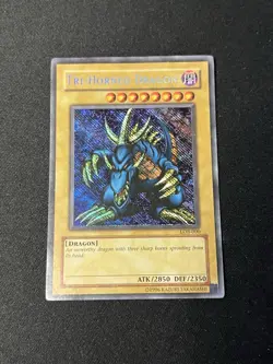 Yugioh Tri-Horned Dragon LOB-000 Secret Rare REVERSE FOIL ERROR NM - Image 6