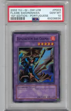 FLAME SWORDSMAN 1ST EDITION PORTUGUESE 2002 YU-GI-OH LOB POO3 PSA 10 GEM MINT - Image 1