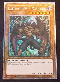 YuGiOh! Destiny HERO - Malicious RA03-EN001 Platinum Secret Rare - Near Mint - Image 1