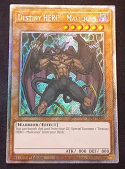 YuGiOh! Destiny HERO - Malicious RA03-EN001 Platinum Secret Rare - Near Mint - Image 2