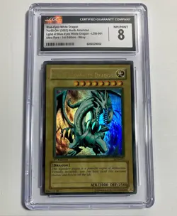 YuGiOh 2002 Blue-Eyes White Dragon LOB-001 1st Edition English CGC 8 WAVY Print - Image 1