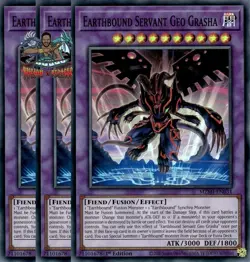 Yugioh! 3x Earthbound Servant Geo Grasha MZMI-EN031 Super Rare 1st Ed NM - Image 1