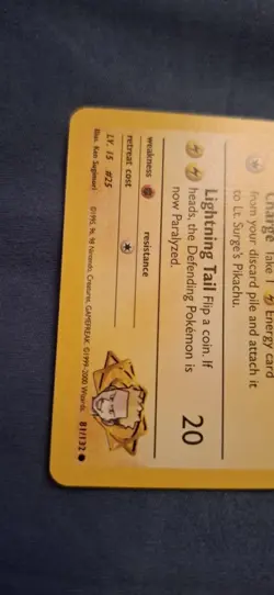 Lt. Surge's Pikachu 81/132, 2000 Gym Heroes, Pokemon TCG (LP-NM) - Image 6