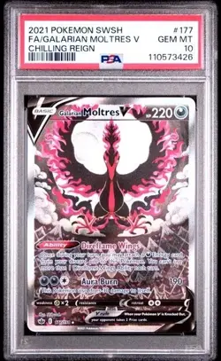 PSA 10 GEM MINT Galarian Moltres V 177/198 Alt Art Chilling Reign Pokemon Card - Image 1