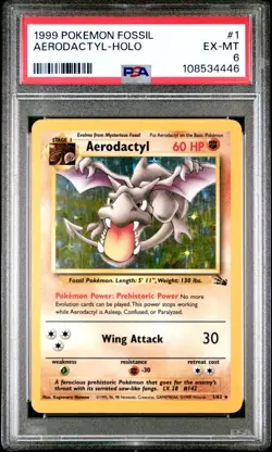 1999 Pokemon Fossil Holo #1 Aerodactyl PSA 6 - Image 1