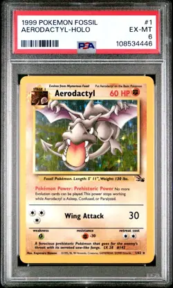 1999 Pokemon Fossil Holo #1 Aerodactyl PSA 6 - Image 3