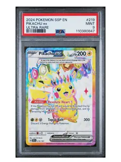 2024 POKEMON SSP EN-SURGING SPARKS ULTRA RARE #219 PIKACHU EX PSA 9 #A - Image 1