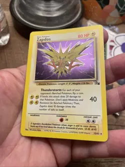 Zapdos Holo Unlimited Rare Base Set Fossil, 15/62 Card LP (See Pics) FREE SHIP! - Image 2