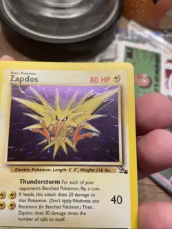 Zapdos Holo Unlimited Rare Base Set Fossil, 15/62 Card LP (See Pics) FREE SHIP! - Image 6