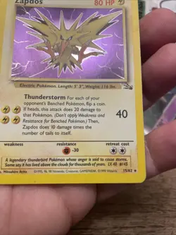 Zapdos Holo Unlimited Rare Base Set Fossil, 15/62 Card LP (See Pics) FREE SHIP! - Image 8