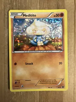 Meditite 9/12 McDonald's Holo Confetti Promo Pokemon TCG XY Card 2015 DMG - Image 3