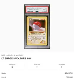 2000 Pokemon Gym Heroes LT. SURGE'S VOLTORB #84/132 PSA 10 GEM MINT LOW POP - Image 1