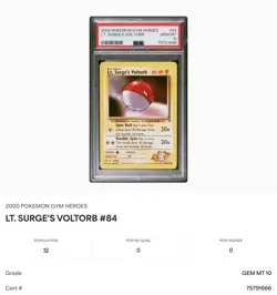 2000 Pokemon Gym Heroes LT. SURGE'S VOLTORB #84/132 PSA 10 GEM MINT LOW POP - Image 2