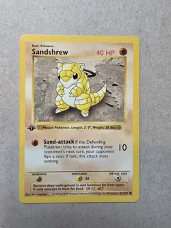 LP Pokemon Card - Sandshrew 1st Edition Base Set (Shadowless) 62/102 Common - Image 1