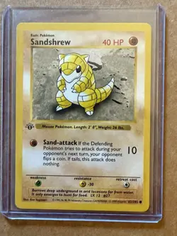 LP Pokemon Card - Sandshrew 1st Edition Base Set (Shadowless) 62/102 Common - Image 1