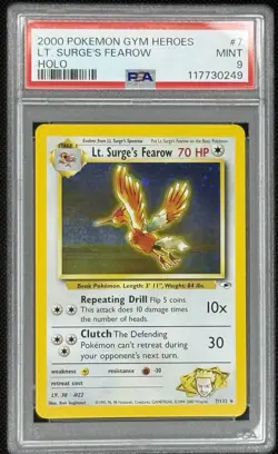 PSA 9 Lt. Surge's Fearow Holo #7 Pokemon Gym Heroes Vintage 2000 #117730249 - Image 3