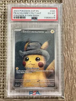 Pikachu Promo Card Grey Felt Hat Scarlet Violet Van Gogh PSA 6 low Pop - Image 1