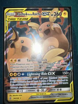 Pokemon GX Unified Minds Raichu Alolan Raichu Card 54/236 Ultra Rare SM Holo - Image 2