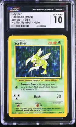 CGC 10 GEM MINT Scyther 1999 Jungle 10/64 No Set Symbol Error Pokemon Card - Image 3