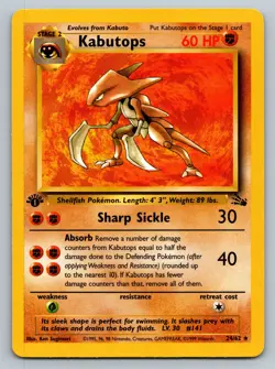 1st Ed Kabutops Non-Holo Rare 1999 WOTC Pokemon Card 24/62 Fossil Set NEAR MINT - Image 1