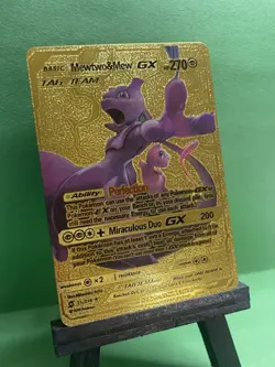 FAN ART! Mewtwo & Mew GX Tag Team Gold Foil Pokemon Card - Image 1
