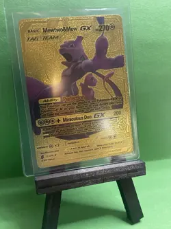 FAN ART! Mewtwo & Mew GX Tag Team Gold Foil Pokemon Card - Image 3