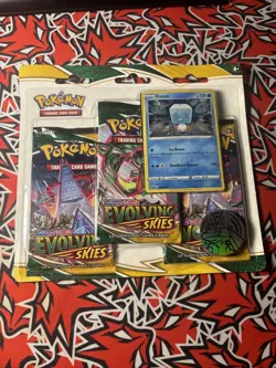 Pokemon Sword Shield EVOLVING SKIES 3 Pack Blister Pack Eiscue Holo Promo Sealed - Image 1