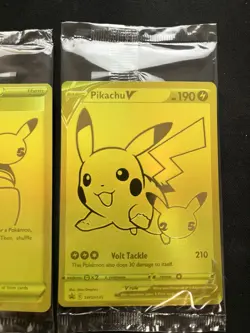 Pokémon Celebrations Gold Pikachu V/Gold Poke Ball/Pin/Coin NM - Image 13