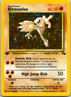 1999 Pokemon Fossil Hitmonlee 1st Edition Holo Rare 7/62 - Image 1