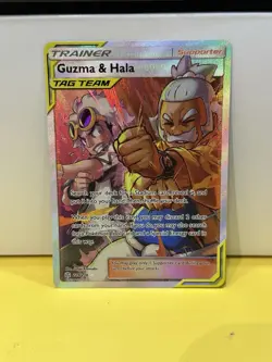 Guzma & Hala Cosmic Eclipse 229/236 Ultra Rare Full Art Tag Team Pokémon NM - Image 1