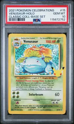 2021 POKEMON CELEBRATIONS CLASSIC COLLECTION #15 VENUSAUR BASE SET PSA 10 - Image 1