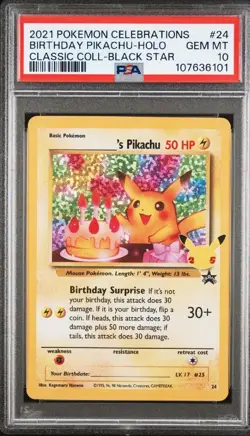 PokÃ©mon TCG CCG Birthday Pikachu Holo Rare Card 24- Celebrations PSA 10 - Image 5