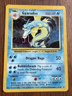 PokÃ©mon TCG Gyarados Base Set Holo Rare Card 6/102 Excellent Condition - Image 1