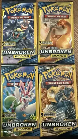 Pokemon TCG Unbroken Bonds 3 Card Pack Art Set (4 Packs Total) - Image 2