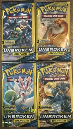 Pokemon TCG Unbroken Bonds 3 Card Pack Art Set (4 Packs Total) - Image 3