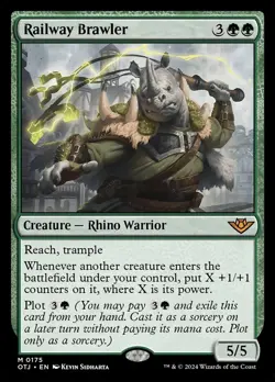 Railway Brawler 175 OTJ Green Rhino Warrior Trample Reach Plot Sidharta 2024 MTG - Image 1