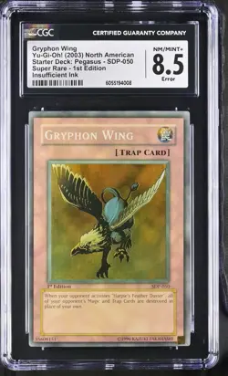 YuGiOh CGC 8.5 Gryphon Wing - Ink Error Faded - SDP-050 1st Edition NM/MT+ - Image 1