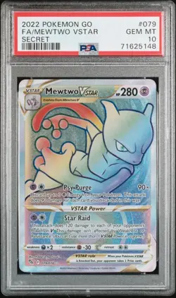 2022 Pokemon Go Mewtwo VStar 079/078 Rainbow Secret Rare PSA 10 Gem Mint - Image 1