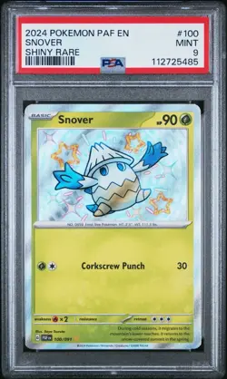 2024 Pokemon TCG Paldean Fates Snover 100/091 Shiny Secret Rare PSA 9 - Image 1
