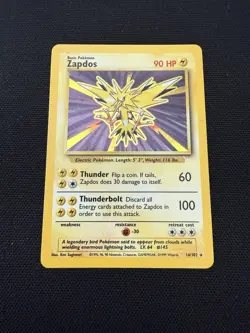 PokÃ©mon TCG Zapdos Base Set Holo Rare Unlimited Card 16/102 LP Condition - Image 1