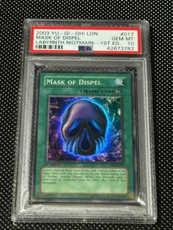 YUGIOH PSA 10 2003 Mask of Dispel LON-017 Super Rare 1st Edition *3782 - Image 1