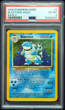 Blastoise 2/130 PSA 6 Ex-Mint Base Set 2 Holo Pokemon Card + Swirl - Image 1
