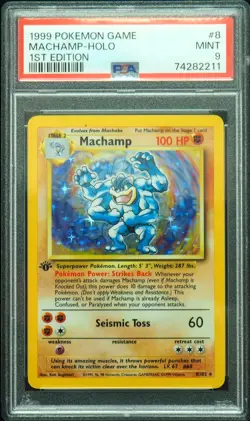 1st Edition Machamp 8/102 PSA 9 Mint Base Set Holo Pokemon Card - Image 1