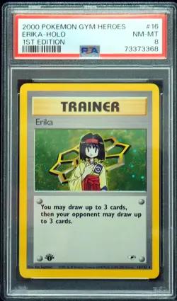 1st Edition Erika 16/132 PSA 8 NM-Mint Gym Heroes Holo Pokemon Card - Image 1