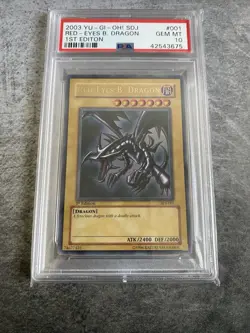 YuGiOh 2003 Red-Eyes B. Dragon 1st Edition PSA 10 GEM MINT Ultra SDJ-001 - Image 1